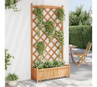 Gecheer Fioriera Rialzata con Traliccio e Rampicante, in Legno Massello di Abete, Marrone, 90x35x180 cm, Fioriera Grigliato Legno