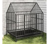 Gecheer Gabbia per Cani con Ruote Nera in Acciaio Zincato,Canile,Gabbia,per Cani,Box Cane,Cuccia per Galline,da Esterno,Gabbia per Cani Grande,Box Cani Esterno,Recinti per Cani,P172208