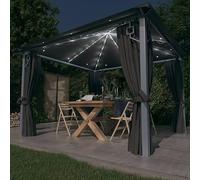 Gecheer Gazebo con Tende e Lampade a LED, Gazebo per Esterno, Pergola con Tela, Gazebo da Giardino Gazebo per feste, Gazebo con Zanzariera, Padiglione 3x3m Antracite Alluminio