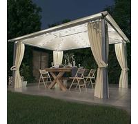 Gecheer Gazebo con Tende e Luci LED,Gazebo da Esterno,Gazebo Pergola con Telo,Padiglione da Giardino,Tenda per Feste,Gazebo per Barbecue,Gazebo con zanzariera,Gazebo 4x3 m Crema in Alluminio