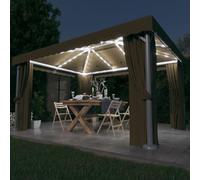 Gecheer Gazebo Con Tende e Stringa di Luci LED, Pergola da Esterno Con Telo, Padiglione da Giardino, Tenda per Feste, Barbecue e Zanzariera - 4x3 m Grigio Talpa