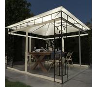 Gecheer Gazebo con Zanzariera e Luci LED 3x3x2,73 m Crema - Parasole da Esterno con Telo, Padiglione da Giardino, Tenda per Feste e Barbecue, A3070314