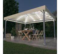Gecheer Gazebo da Giardino in Alluminio con Luci LED - Doppio Tetto 4x3m in Crema - Padiglione con Stringa