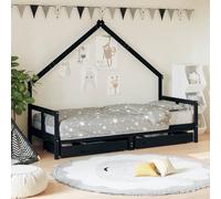 Gecheer Giroletto Bambini con Cassetti,Giroletto per Bambini a Doghe,Letto per Cameretta,Letto per Bambini con Sponde Laterali,Letto Singolo per Bambini,Letto Basso per Bambini,Nero 80x200cm