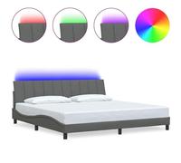 Gecheer Giroletto senza Materasso Hanko, Testata Imbottita con Luci LED Integrate, Grigio Scuro, Tessuto Traspirante, 200x200 cm, per Camera da Letto Moderna