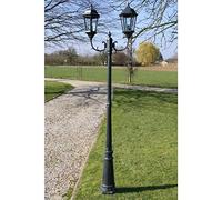 Gecheer Lampione da Giardino 2 Bracci 230 cm Verde Scuro/Nero Alluminio, Lampione da Terra da Giardino, Lampioni da Giardino Esterno, Lampione Classico in Alluminio