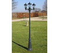 Gecheer Lampione da Giardino 3 Bracci 215 cm Verde Scuro/Nero Alluminio, Lampione da Terra da Giardino, Lampioni da Giardino Esterno, Lampione Classico in Alluminio