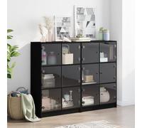 Gecheer Libreria con Ante,Libreria scaffale con Ante,Libreria Moderna,Libreria a 12 Cubi,Libreria Vetrina,Vetrinetta,Vetrina Soggiorno,Armadietto Vetrina,Nera 136x37x109 cm in Legno Multistrato