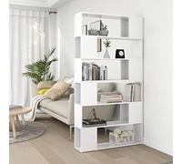 Gecheer Libreria/Divisorio Moderna, Scaffale da Terra a 6 Ripiani, Verticale per Soggiorno, Camera da Letto, Ufficio, Bianco Lucido 100x24x188 cm