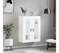 Gecheer Mobile Armadietto Pensile da Parete in Multistrato Bianco con Vetrina, 2 Ante e 3 Ripiani - 69,5x34x90 cm con Maniglia A