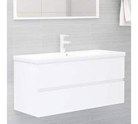 Gecheer Mobile da Bagno,Sospeso,Pensile,a Muro,Moderno,con Rubinetto e Scarico,con Lavabo Lavandino Integrato,in Legno Multistrato,Bianco 100x38,5x45 cm