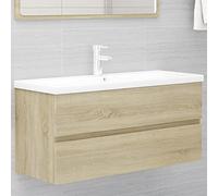 Gecheer Mobile da Bagno,Sospeso,Pensile,a Muro,Moderno,con Rubinetto e Scarico,con Lavabo Lavandino Integrato,in Legno Multistrato,Rovere Sonoma 100x38,5x45 cm
