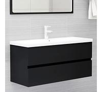 Gecheer Mobile da Bagno,Sospeso,Pensile,a Muro,Moderno,con Rubinetto e Scarico,con Lavabo Lavandino Integrato,in Legno Multistrato,Nero 100x38,5x45 cm