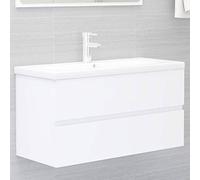 Gecheer Mobile da Bagno,Sospeso,Pensile,a Muro,Moderno,con Rubinetto e Scarico,con Lavabo Lavandino Integrato,in Legno Multistrato,Bianco 90x38,5x45 cm