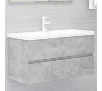 Gecheer Mobile da Bagno,Sospeso,Pensile,a Muro,Moderno,con Rubinetto e Scarico,con Lavabo Lavandino Integrato,in Legno Multistrato,Grigio Cemento 90x38,5x45 cm