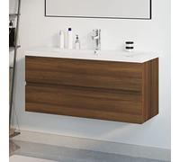 Gecheer Mobile da Bagno,Sospeso,Pensile,a Muro,Moderno,con Rubinetto e Scarico,con Lavabo Lavandino Integrato,in Legno Multistrato,Rovere Marrone 100x38,5x45 cm