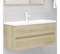 Gecheer Mobile da Bagno,Sospeso,Pensile,a Muro,Moderno,senza Rubinetto e Scarico,con Lavabo Lavandino Integrato,in Legno Multistrato,Rovere Sonoma 100x38,5x45 cm
