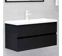 Gecheer Mobile da Bagno,Sospeso,Pensile,a Muro,Moderno,senza Rubinetto e Scarico,con Lavabo Lavandino Integrato,in Legno Multistrato,Nero 90x38,5x45 cm
