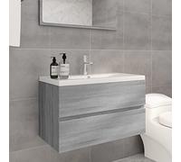 Gecheer Mobile da Bagno,Sospeso,Pensile,a Muro,Moderno,senza Rubinetto e Scarico,con Lavabo Lavandino Integrato,in Legno Multistrato,Grigio Sonoma 80x38,5x45 cm