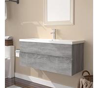 Gecheer Mobile da Bagno,Sospeso,Pensile,a Muro,Moderno,senza Rubinetto e Scarico,con Lavabo Lavandino Integrato,in Legno Multistrato,Grigio Sonoma 100x38,5x45 cm