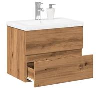 Gecheer Mobile da Bagno,Sospeso,Pensile,a Muro,Moderno,senza Rubinetto e Scarico,con Lavabo Lavandino Integrato,in Legno Multistrato,Rovere Artigianale 60x38,5x45 cm