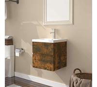 Gecheer Mobile da Bagno,Sospeso,Pensile,a Muro,Moderno,senza Rubinetto e Scarico,con Lavabo Lavandino Integrato,in Legno Multistrato,Rovere Fumo 41x38,5x45 cm