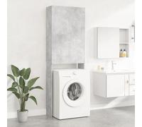 Gecheer Mobile Lavatrice 2 Ante e 3 Scomparti, Scaffale Sopralavatrice Salvaspazio per Bagno e WC, Grigio Cemento 64x25,5x190 cm