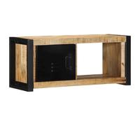 Gecheer Mobile TV 80 x 30 x 35 cm in legno massello di mango grezzo, panca TV con porta e 1 scomparto aperto, supporto per TV per soggiorno, camera da letto