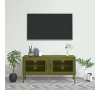 Gecheer Mobile TV Moderno, Armadio TV con Ripiani, Mobiletto Basso da Salotto, Acciaio Verde Oliva 105x35x50 cm, Supporto TV con Scaffale e Organizzazione Cavi per Soggiorno