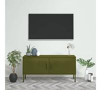 Gecheer Mobile TV Moderno Con Ripiani, Armadio Tavolino Porta TV, Mobiletto Basso da Salotto, Armadietto Credenza Multimediale Verde Oliva 105x35x50 cm in Acciaio