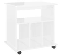 Gecheer Mobiletto con ruote, bianco lucido 60x45x60 cm, legno multistrato per casa e ufficio