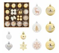Gecheer Palle di Natale, Set di 40 pcs Bianco e Oro, Ø 6 cm, plastica resistente, decorazione albero minimalista, for famiglie e singoli