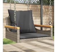 Gecheer Panchina Dondolo in Polyrattan Grigia, con Cuscini Sfoderabili, 63x62x40 cm, Rattan PE Acciaio Verniciato Legno di Acacia, per Giardino Esterno Terrazzo Balcone