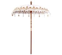 Gecheer Parasol Balinese, Ombrello da Patio Rotondo in Cotone e Legno 180-190x260 cm for Terrazza e Giardino Esterno
