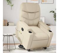 Gecheer Poltrona,Massaggiante,Alzapersona,con Motore,Elettrico,per Rialzo,Automatico,in Similpelle,Crema,con Poggiapiedi,74x89x100 cm,Poltrona Relax,Poltrona Reclinabile,Poltrona per Anziani