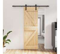 Gecheer Porta del Granaio Scorrevole in Legno di Pino, Nero e Naturale, 70x210 cm, Binario 183 cm