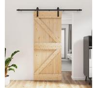 Gecheer Porta del Granaio Sorrevole con Kit Binario, Scorrevole, in Legno di Pino, Nero, 85x210 cm, Binario 200 cm