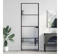 Gecheer Porta,Interna,in Vetro Temperato,e Alluminio,Nero Trasparente e Opaco,3 Barre Orizzontali,76x201,5 cm,Porta per Interno,Porta in Vetro,Porta in Alluminio