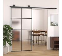 Gecheer Porta,Scorrevole,con Set Binario,con Ferramenta,in Vetro ESG e Alluminio,Nero e Traspareten,102,5x205 cm,Griglie 4x2,Set Porte Sorrevoli con Kit Binario,Porta Scorrevole in Vetro e Alluminio