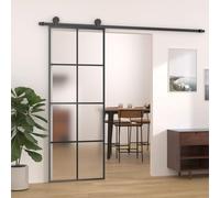 Gecheer Porta,Scorrevole,con Set Binario,con Ferramenta,in Vetro ESG e Alluminio,Nero e Traspareten,76x205 cm,Griglie 4x2,Set Porte Sorrevoli con Kit Binario,Porta Scorrevole in Vetro e Alluminio