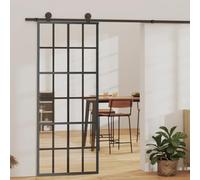 Gecheer Porta,Scorrevole,con Set Binario,Kit Montaggio,in Vetro ESG e Alluminio,76x205 cm,Set Porte Sorrevoli con Kit Binario,Porta Scorrevole in Vetro e Alluminio,Griglie 6x4