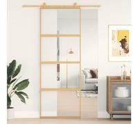 Gecheer Porta,Scorrevole,con Set Binario,Kit Montaggio,in Vetro ESG e Alluminio,Oro e Trasparente,76x205 cm,Set Porte Sorrevoli con Kit Binario,Porta Scorrevole in Vetro e Alluminio