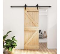 Gecheer Porta Scorrevole con Set Hardware,Porta del Granaio,Porta Scorrevole in Legno,Porta Scorrevole Interna,70x210 cm Tipo 5,Legno Massello Pino
