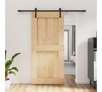Gecheer Porta Scorrevole del Granaio, Kit Binario, Legno di Pino, Nero e Naturale, 95x210 cm, Binario 200 cm