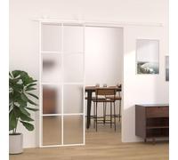 Gecheer Porta Scorrevole in Alluminio e Vetro Smerigliato ESG per Bagno, Cucina, Studio, Ufficio - 76x205 cm Bianca