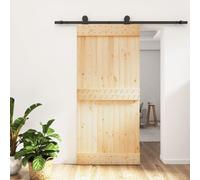Gecheer Porta Scorrevole in Legno Massello Pino, 95x210 cm, Tipo 3, Robusti Binari di Scorrimento, Scorrimento Silenzioso e Fluido, Design Salvaspazio, Varie Applicazioni