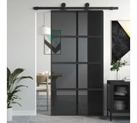 Gecheer Porta Scorrevole in Vetro e Alluminio, Nero e Trasparente Scuro, 102,5x205 cm, Porta per Interno