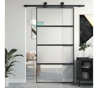 Gecheer Porta,Scorrevole,in Vetro ESG e Alluminio,Nero e semi-smerigliato,102,5x205 cm,Porta Sorrevole,Porta Scorrevole in Vetro e Alluminio