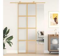 Gecheer Porta Scorrevole in Vetro ESG e Alluminio, Oro e Glassato, 76x205 cm, Modern, Privacy e Luce, Robusto e Silenzioso