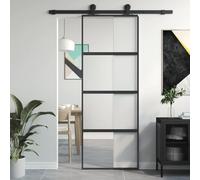Gecheer Porta,Scorrevole,Kit Montaggio,in Vetro ESG e Alluminio,Nero e Semi-Smerigliato,76x205 cm,Set Porte Sorrevoli,Porta Scorrevole in Vetro e Alluminio